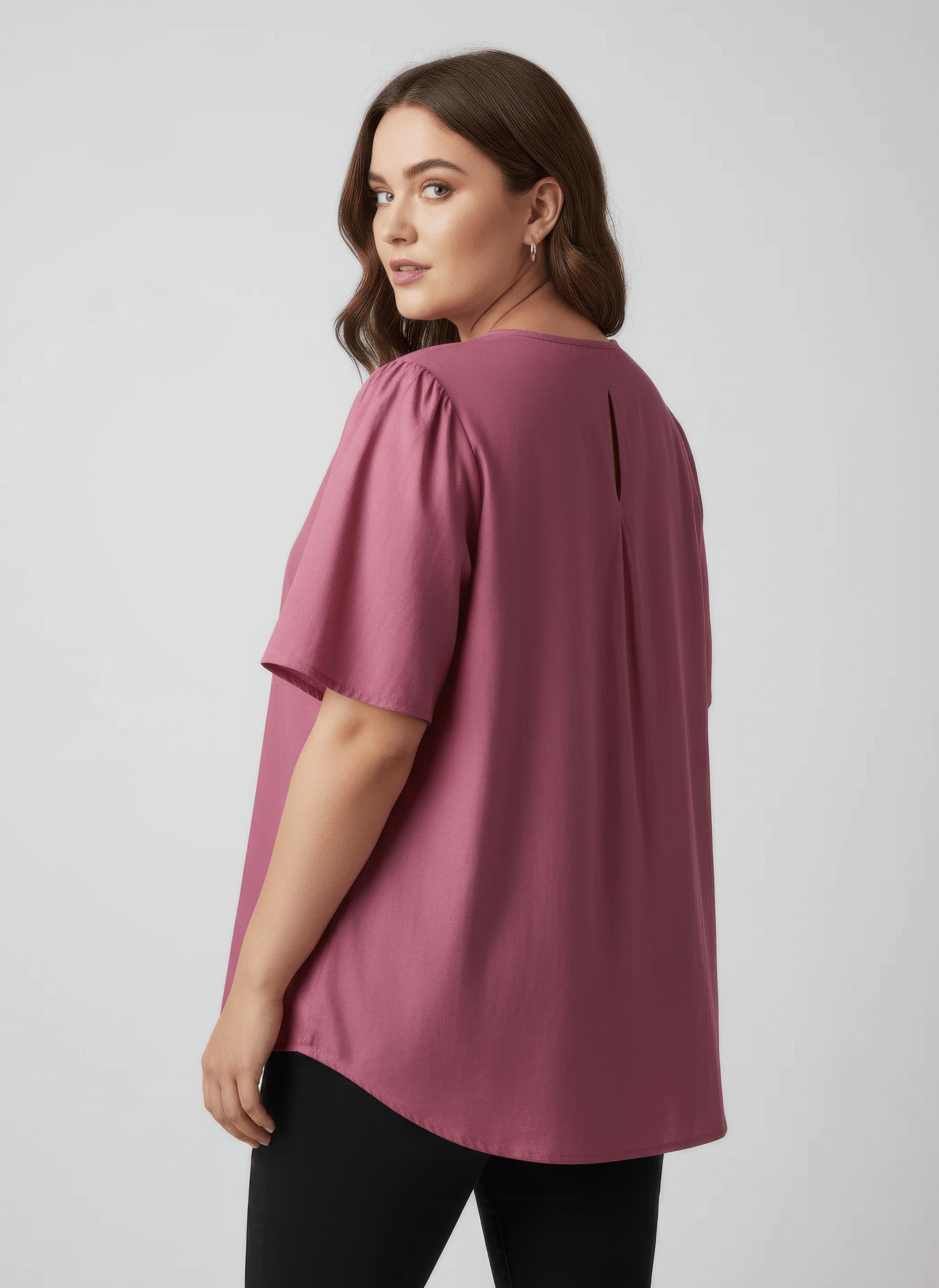 Lace Collar Button Detail Flutter Sleeve Top jehouze 