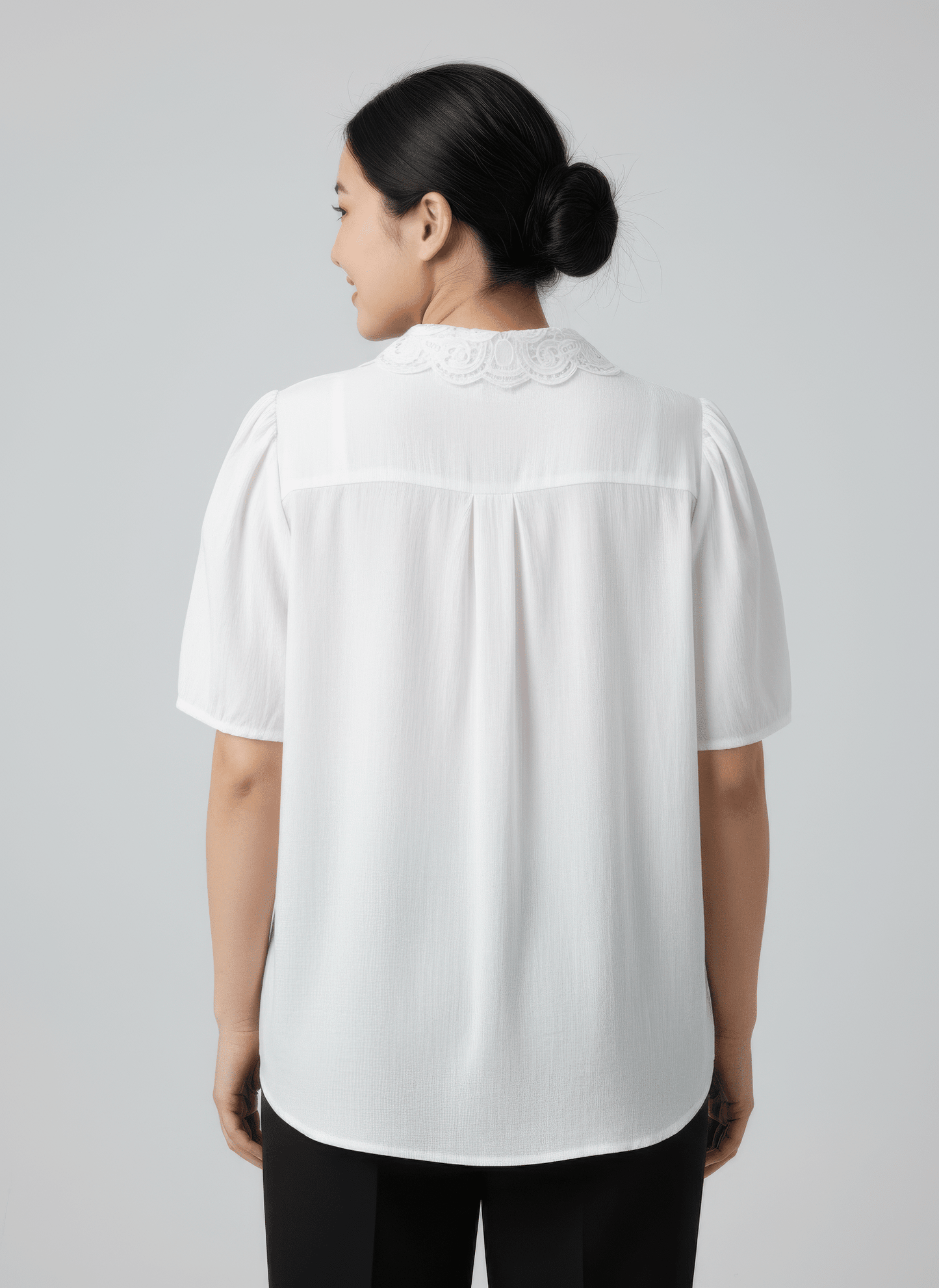 Lace Collar Button Detail Flutter Sleeve Top jehouze 