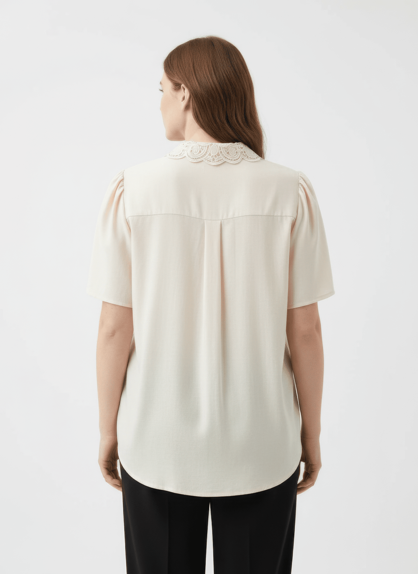 Lace Collar Button Detail Flutter Sleeve Top jehouze 