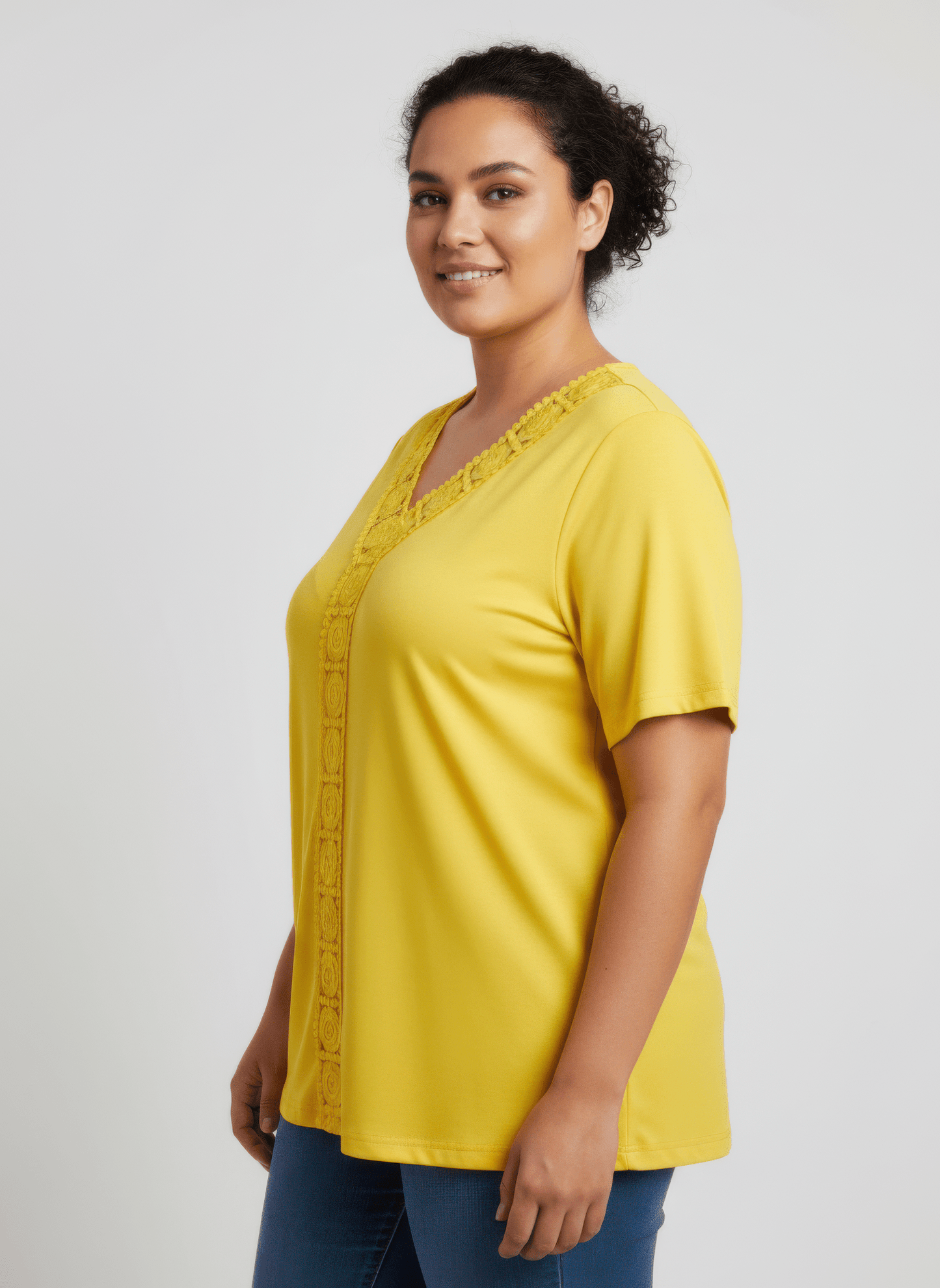 Lace Trim V-neck Short Sleeve Knit Top jehouze 