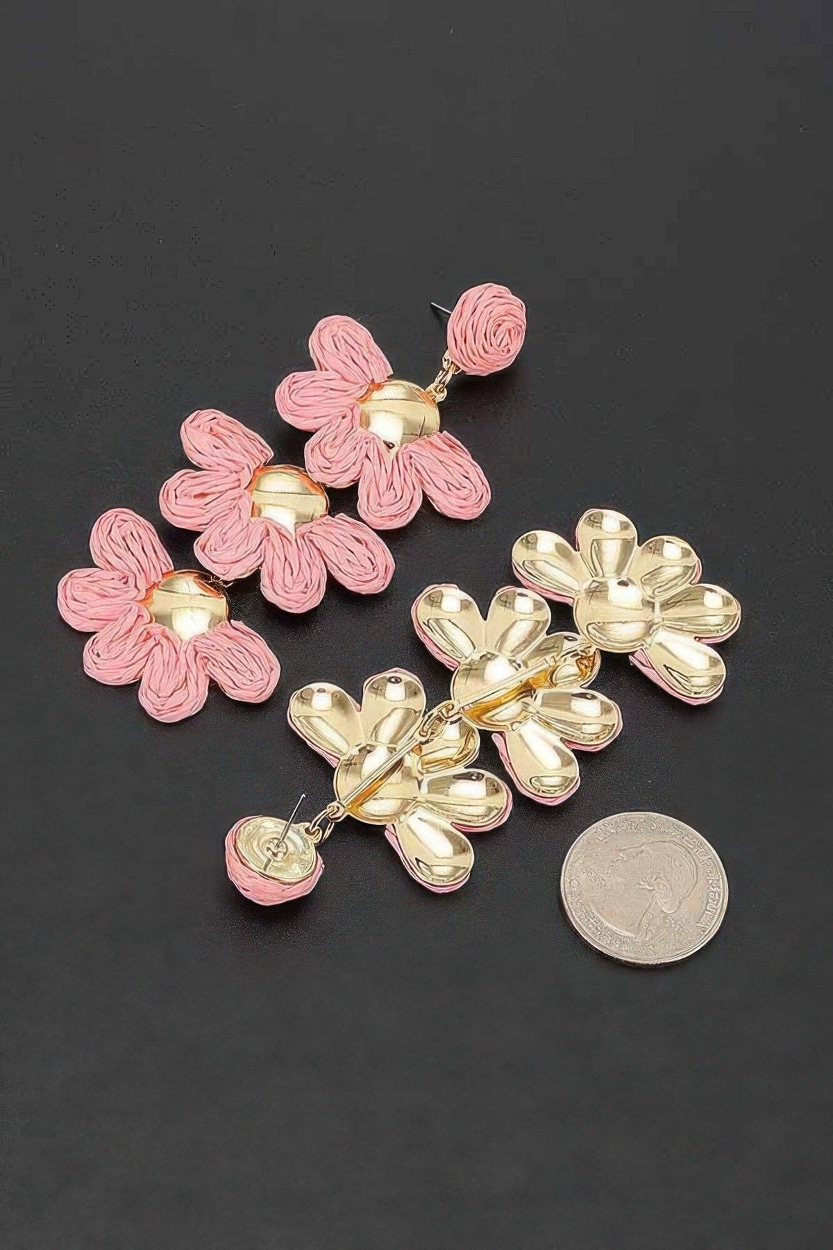 Layered Raffia Flower Drop Earrings Apparel & Accessories > Jewelry > Earrings jehouze 