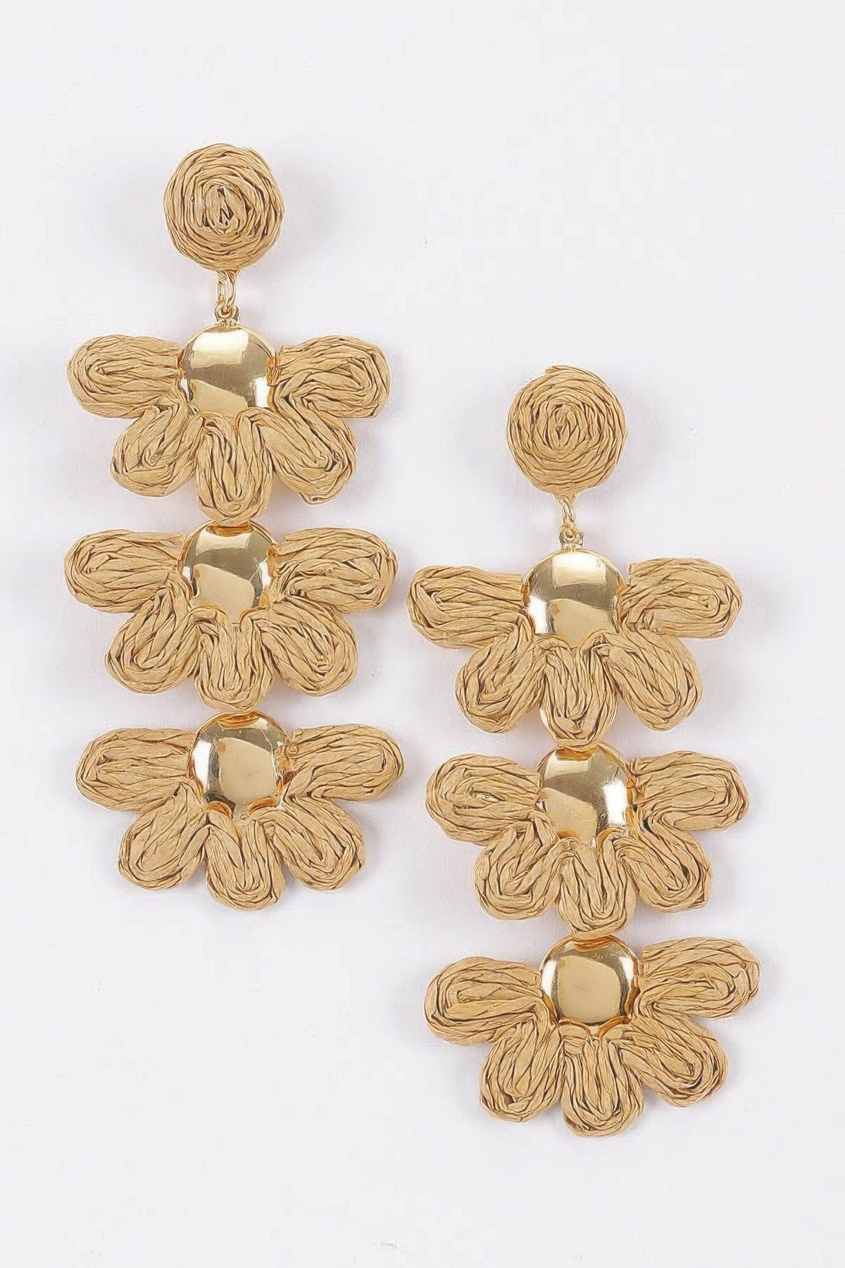 Layered Raffia Flower Drop Earrings Apparel & Accessories > Jewelry > Earrings jehouze Khaki 