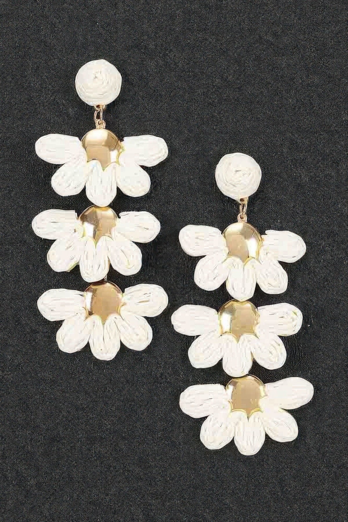 Layered Raffia Flower Drop Earrings Apparel & Accessories > Jewelry > Earrings jehouze White 