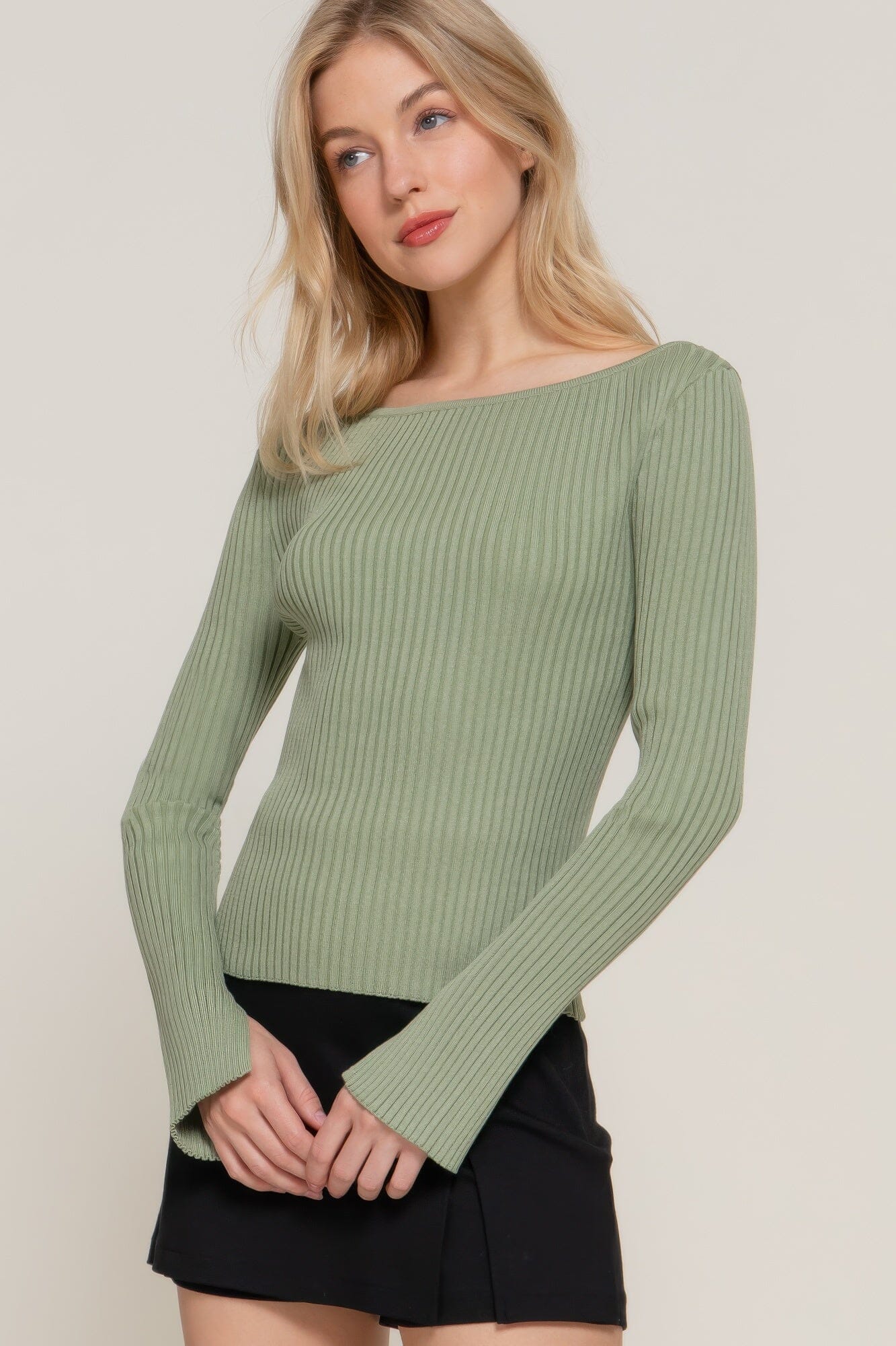 Long Sleeve Boat Neck Sweater jehouze 