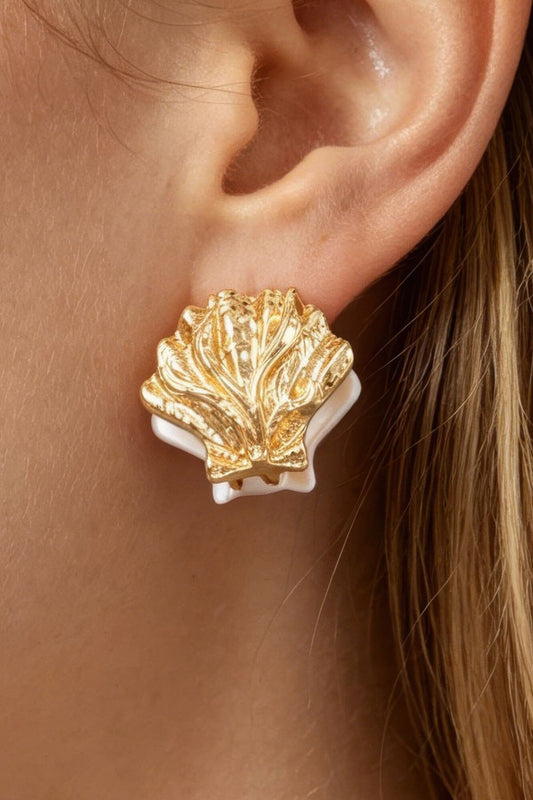 Luxury Clamshell Clasp Earrings Apparel & Accessories > Jewelry > Earrings jehouze Gold White 