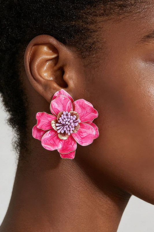 Marble Stone Blossom Flower Earrings Apparel & Accessories > Jewelry > Earrings jehouze Fuschia 