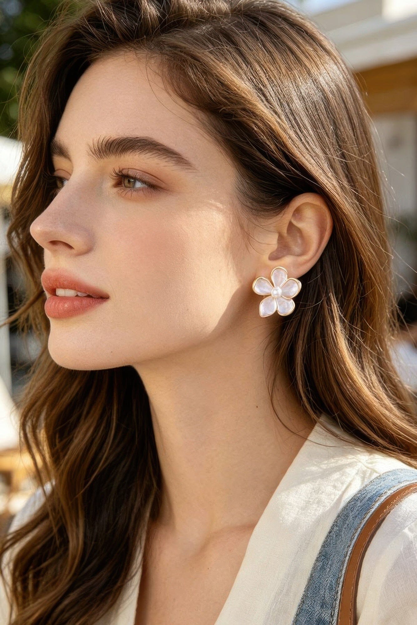 Marble Stone Flower Earrings Apparel & Accessories > Jewelry > Earrings jehouze Gold White 
