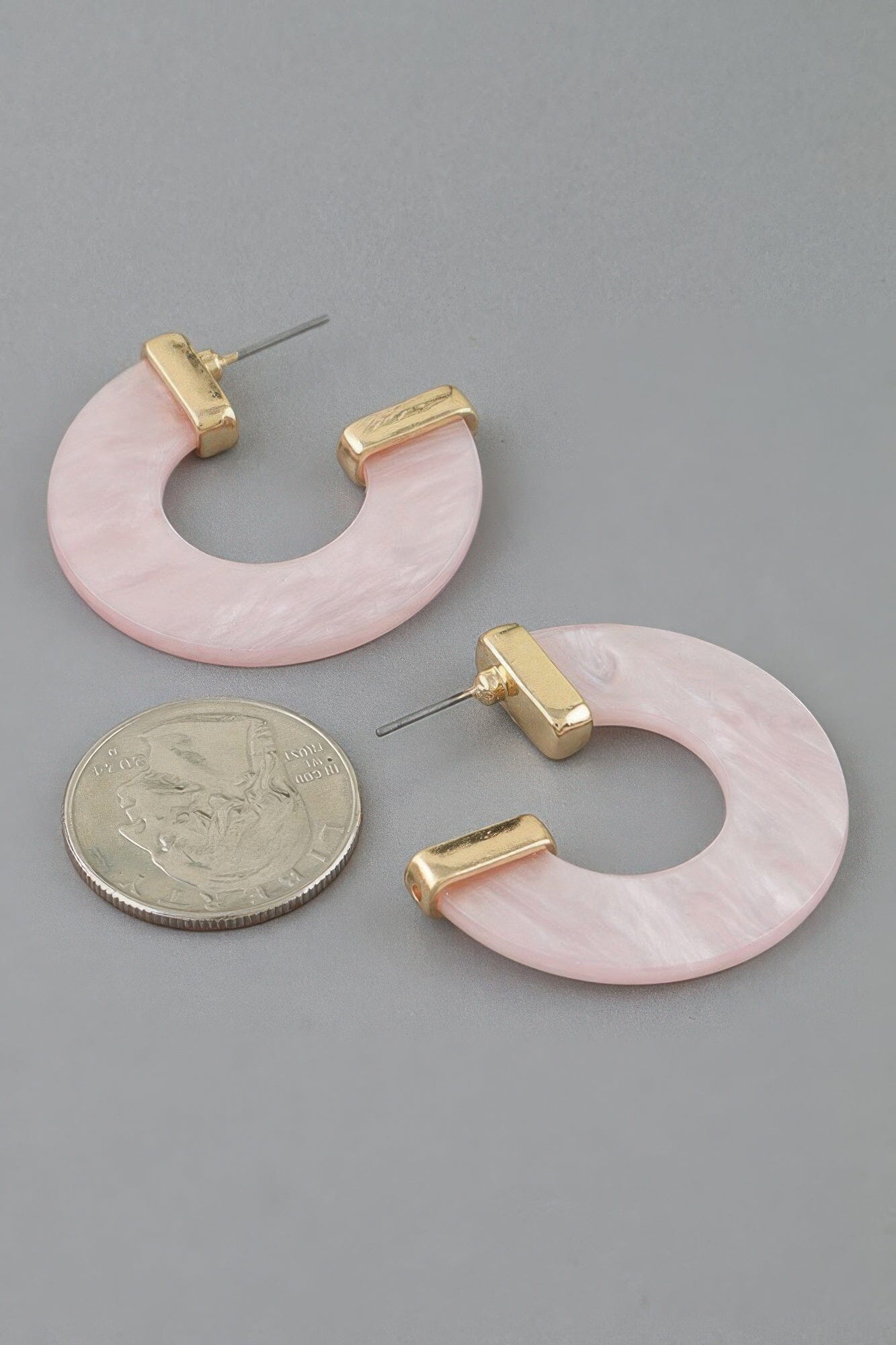 Marble Stone Open Hoop Earrings Apparel & Accessories > Jewelry > Earrings jehouze Gold Pink 