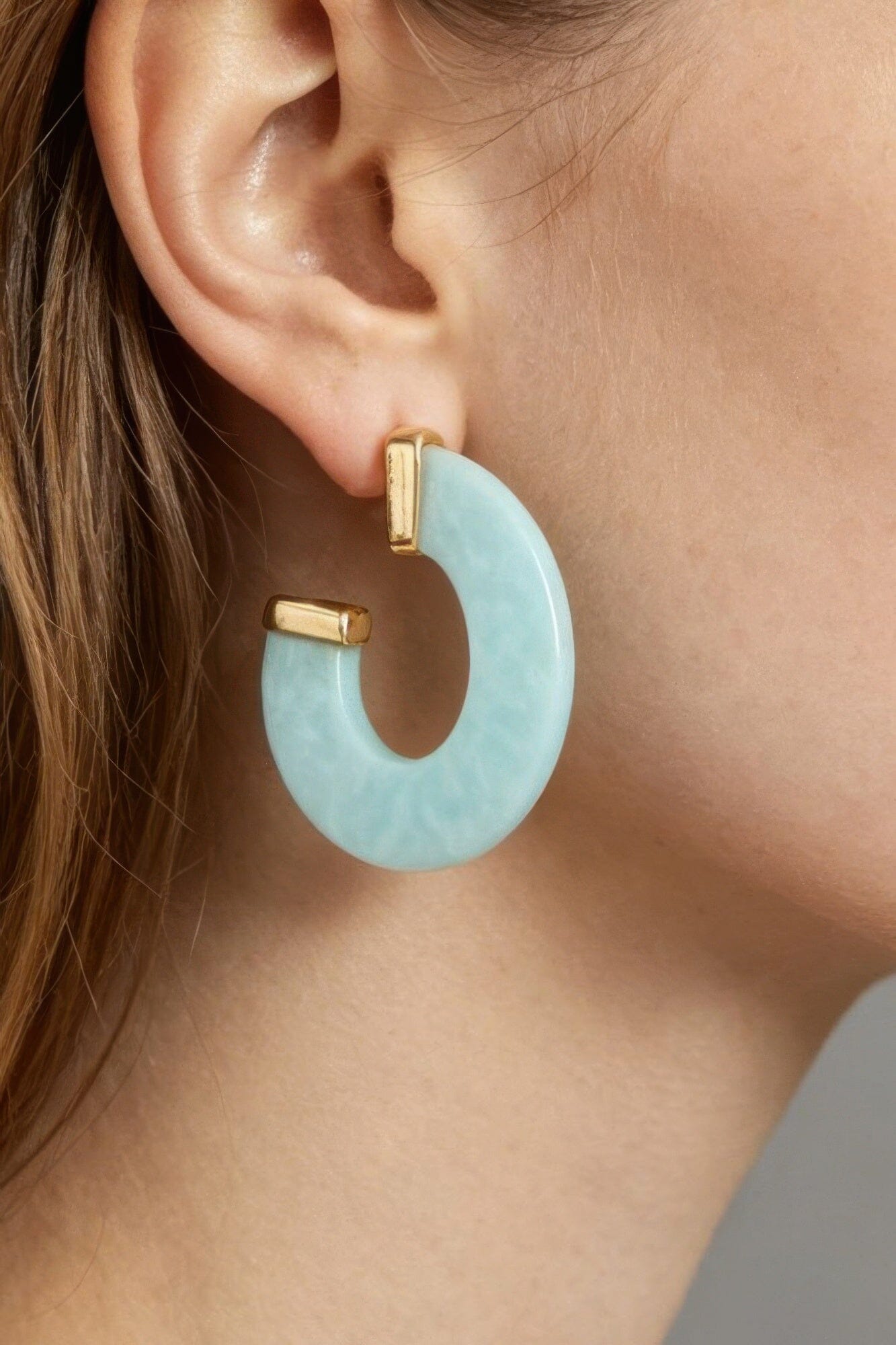 Marble Stone Open Hoop Earrings Apparel & Accessories > Jewelry > Earrings jehouze Gold Turquoise 