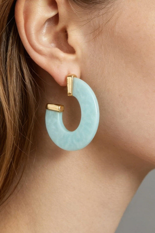Marble Stone Open Hoop Earrings Apparel & Accessories > Jewelry > Earrings jehouze Gold Turquoise 