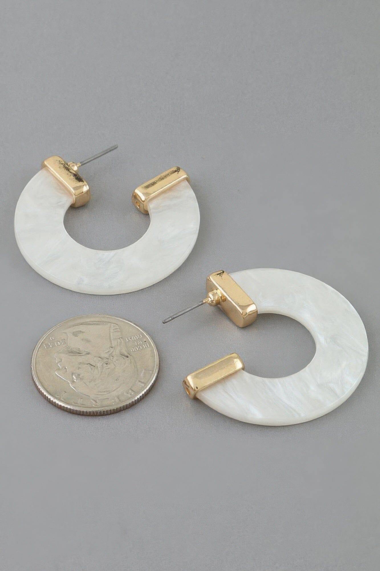Marble Stone Open Hoop Earrings Apparel & Accessories > Jewelry > Earrings jehouze Gold White 