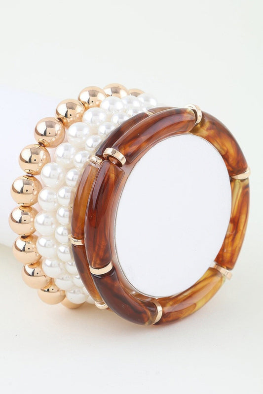 Marble Tube Beaded Bracelet Bracelets jehouze Gold Brown 