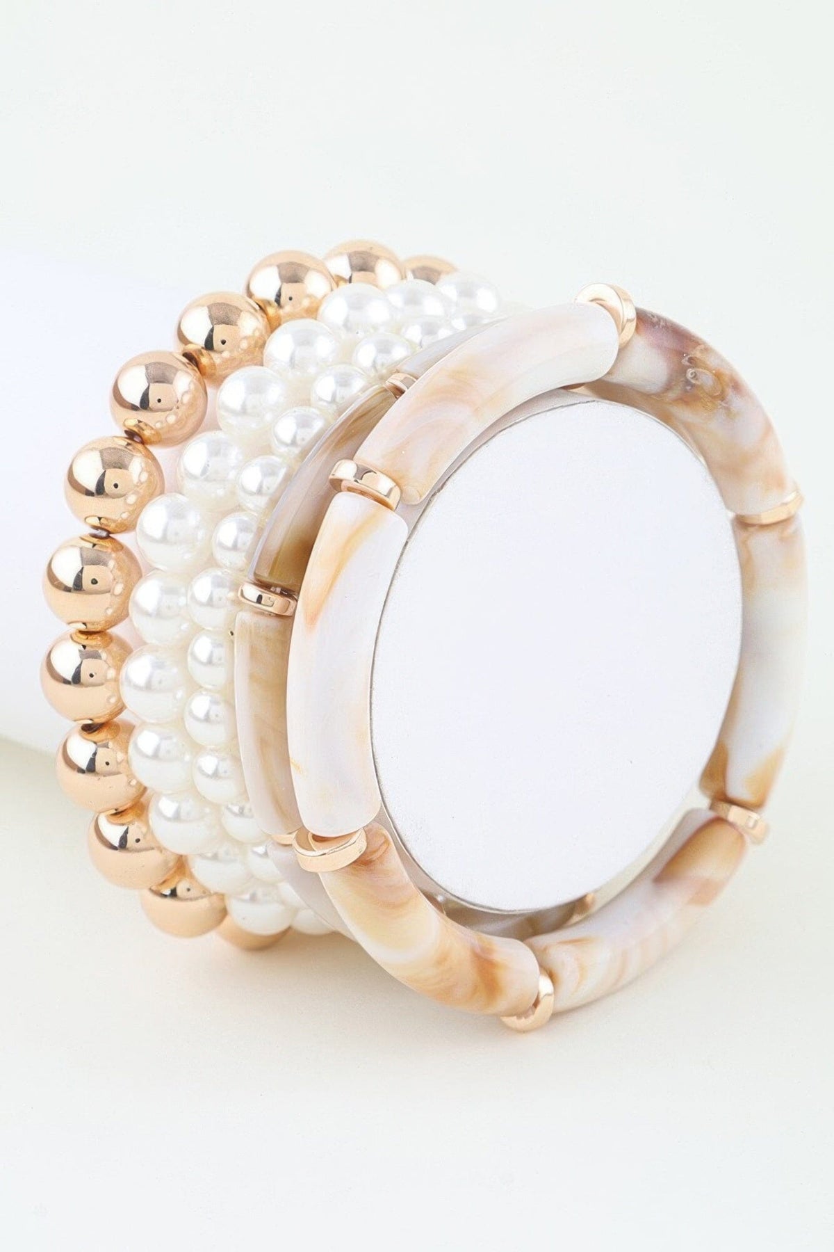 Marble Tube Beaded Bracelet Bracelets jehouze Gold Ivory 