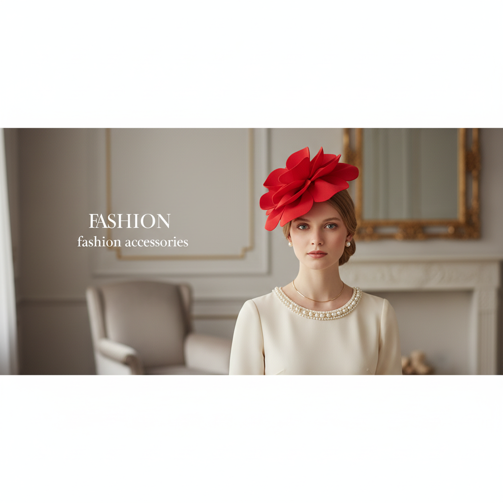 Model Wearing Rose Flower Headwear Banner