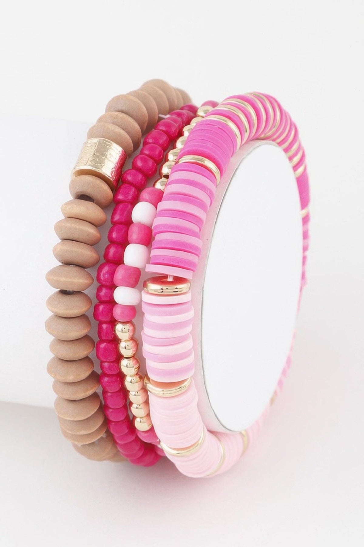 Multi Beaded Bracelet Bracelets jehouze Gold Pink 