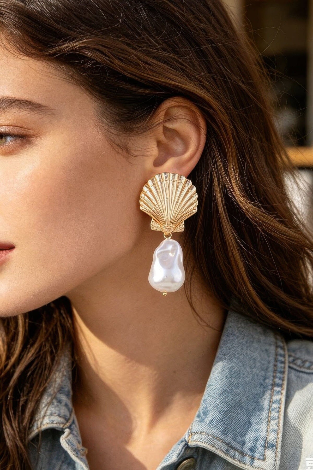 Multi Clam Pearl Drop Earrings Earrings jehouze Gold Cream 