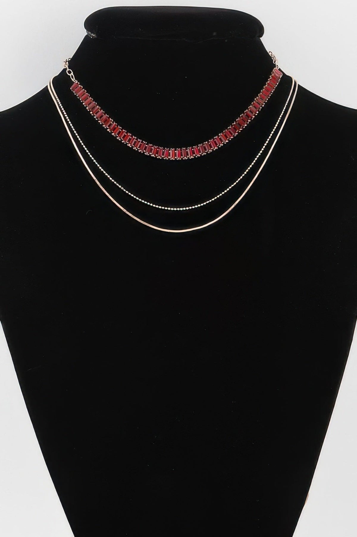 Multi Crystal Bead Necklace Necklaces jehouze Gold Red 
