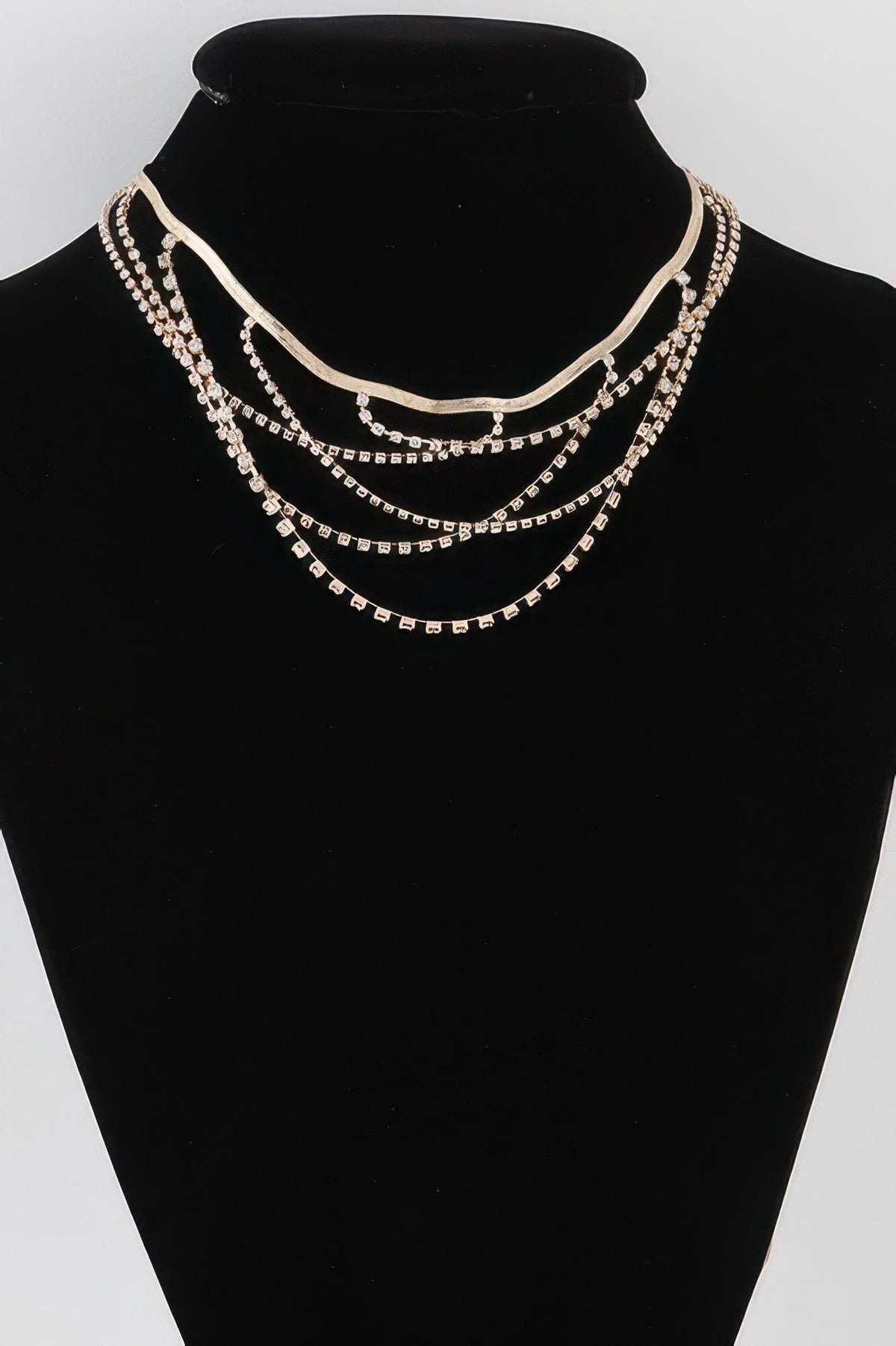 Multi Crystal Laced Strand Necklace Necklaces jehouze Gold Clear 