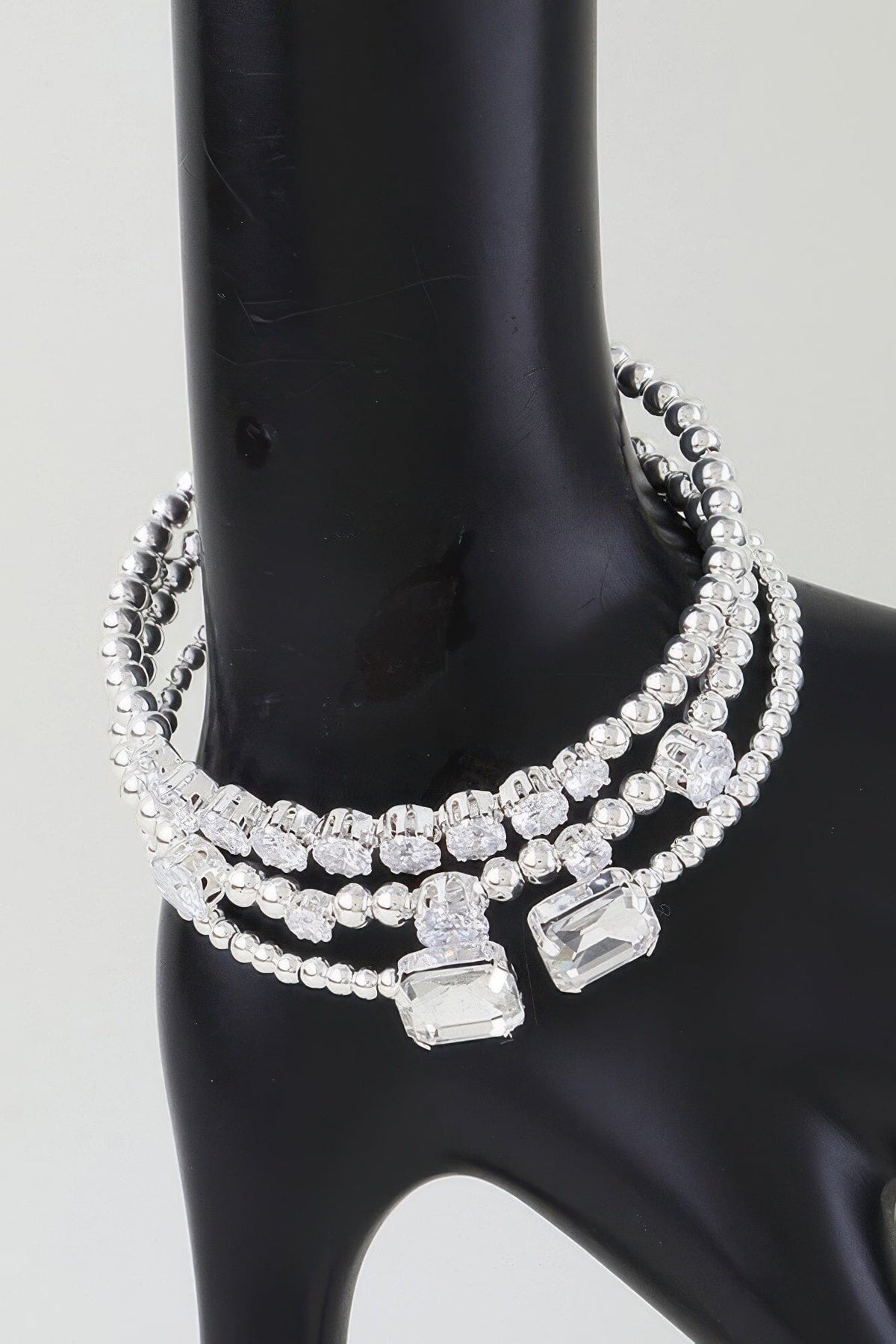 Multi Cubic Zirconia Beaded Bracelet Bracelets jehouze Silver Clear 