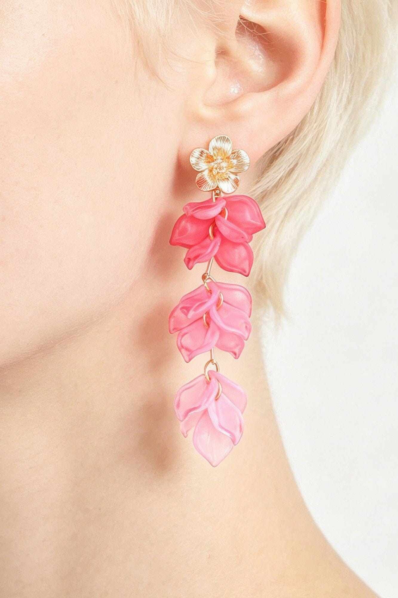 Multi Flower Blossom Drop Earrings Apparel & Accessories > Jewelry > Earrings jehouze Gold Pink 