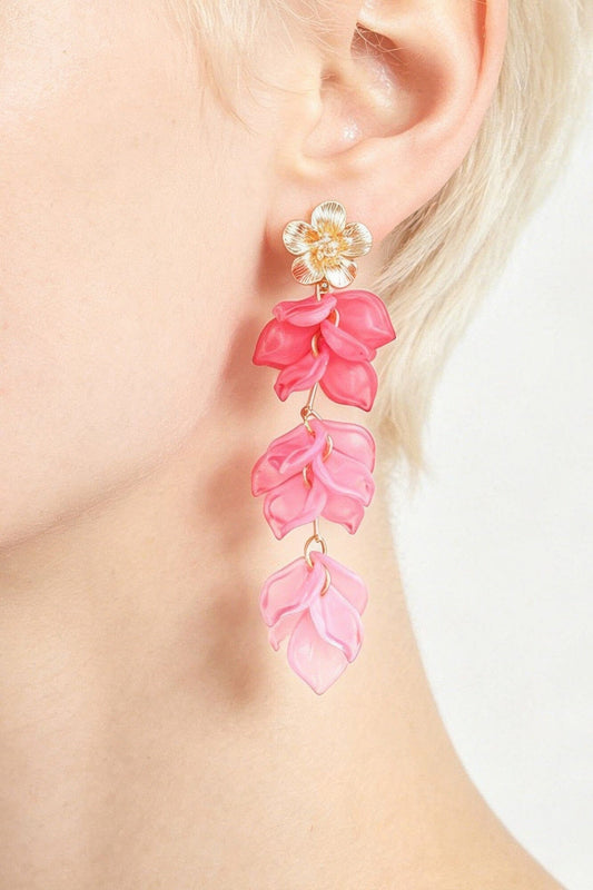 Multi Flower Blossom Drop Earrings Apparel & Accessories > Jewelry > Earrings jehouze Gold Pink 