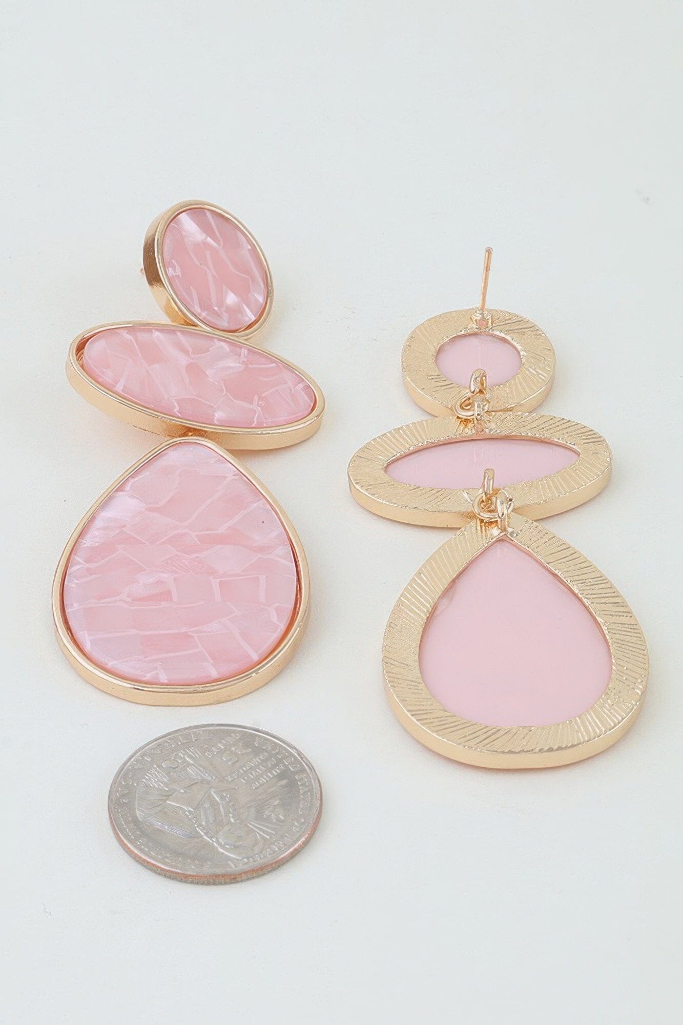 Multi Marble Brick Drop Earrings Apparel & Accessories > Jewelry > Earrings jehouze Gold Light Pink 