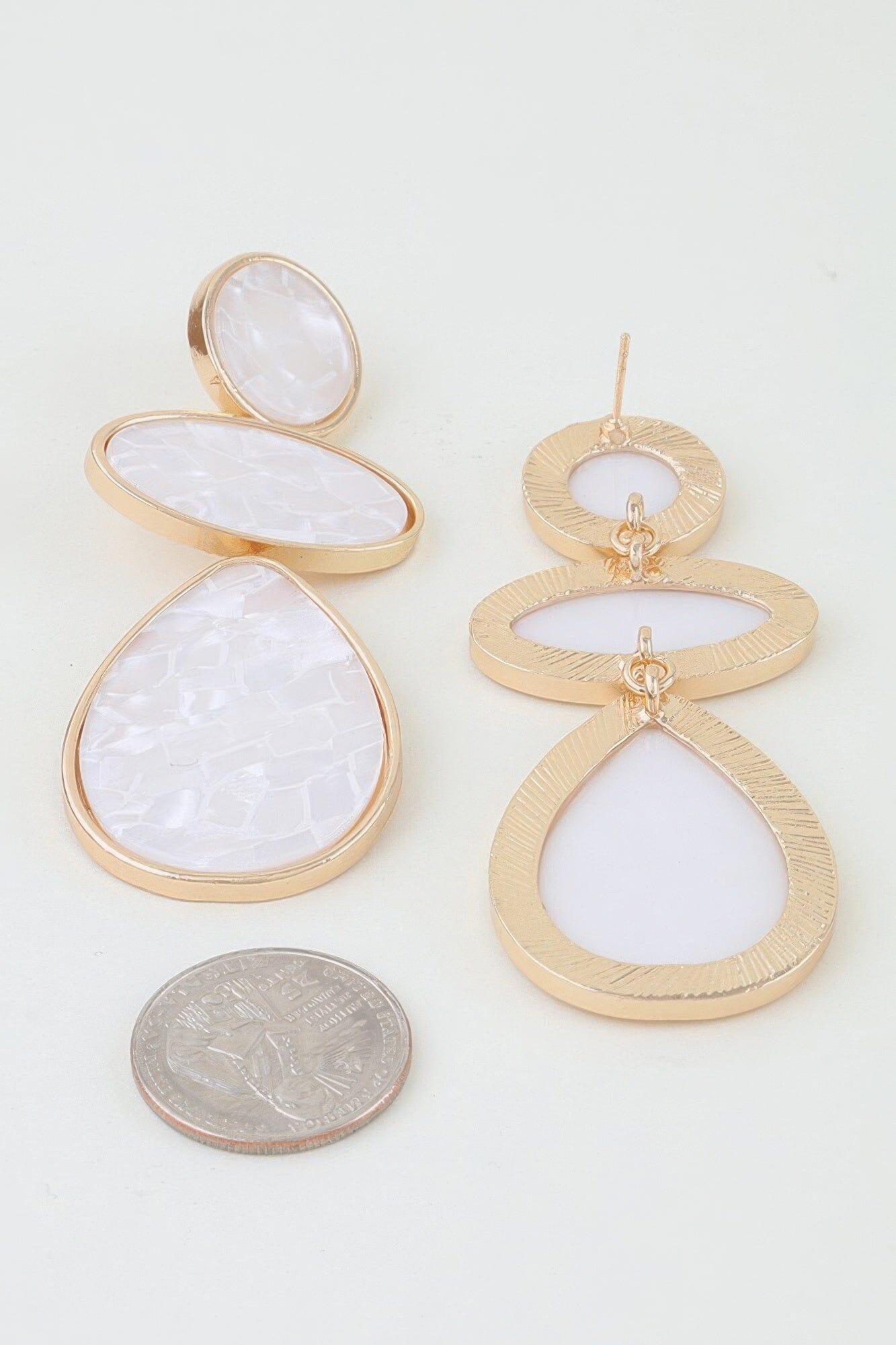 Multi Marble Brick Drop Earrings Apparel & Accessories > Jewelry > Earrings jehouze Gold White 