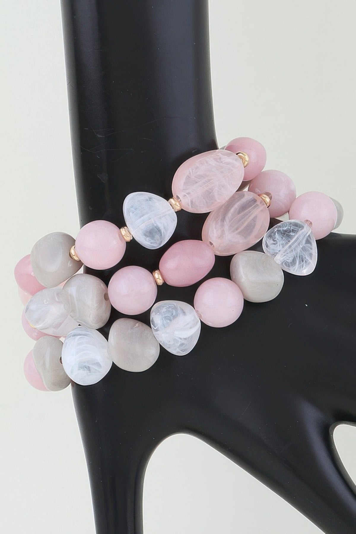 Multi Marble Stone Beaded Bracelet jehouze Pink 