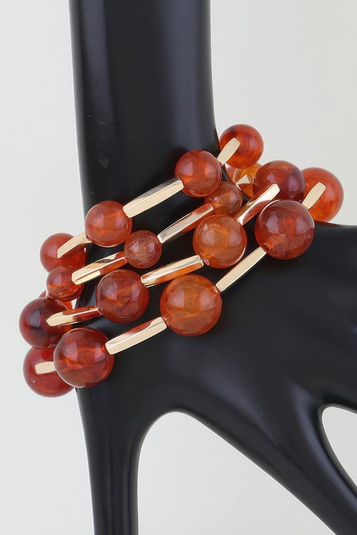 Multi Marble Stone Beaded Tube Bracelet jehouze Gold Brown 