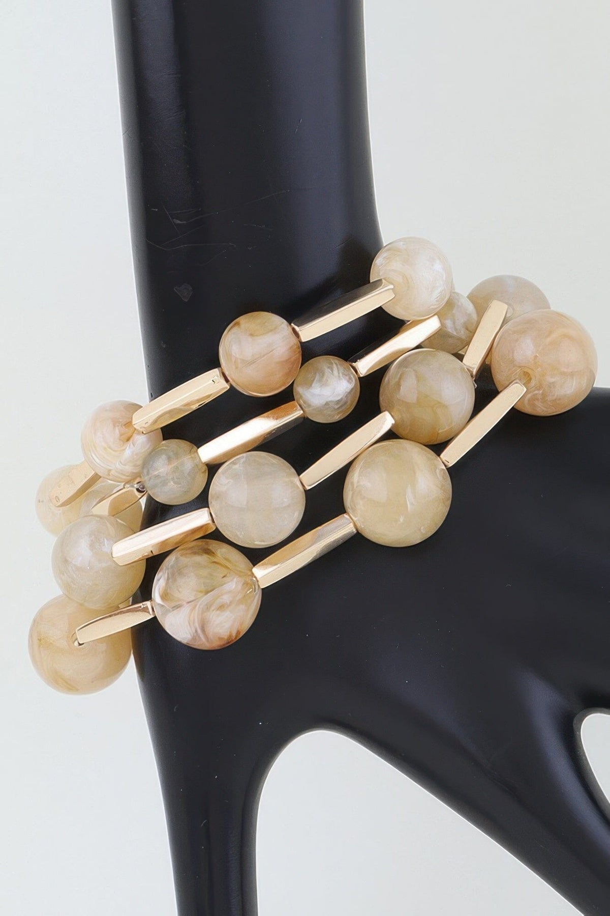 Multi Marble Stone Beaded Tube Bracelet jehouze Gold Mustard 