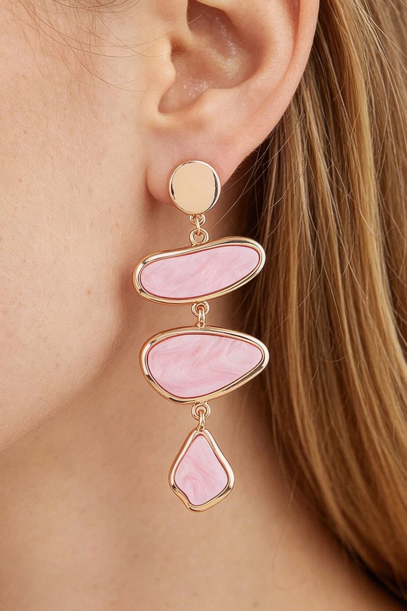 Multi Marble Stone Drop Earrings Apparel & Accessories > Jewelry > Earrings jehouze Gold Pink 