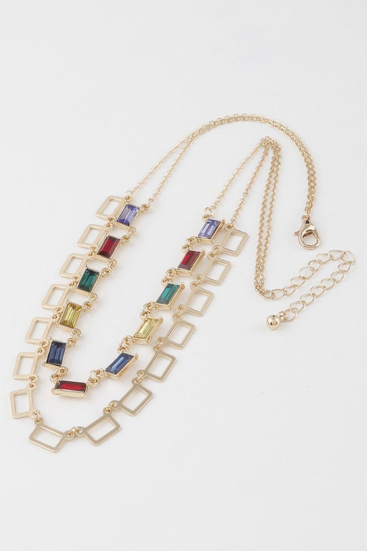 Multi Square Crystal Charm Necklace Necklaces jehouze 