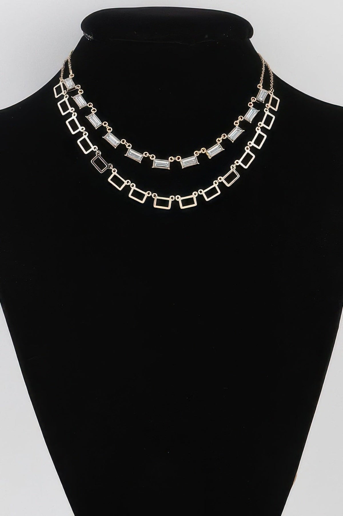 Multi Square Crystal Charm Necklace Necklaces jehouze Gold Clear 