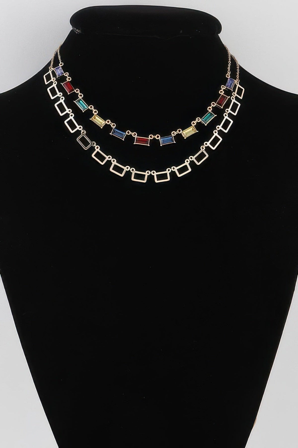 Multi Square Crystal Charm Necklace Necklaces jehouze Gold Multicolor 