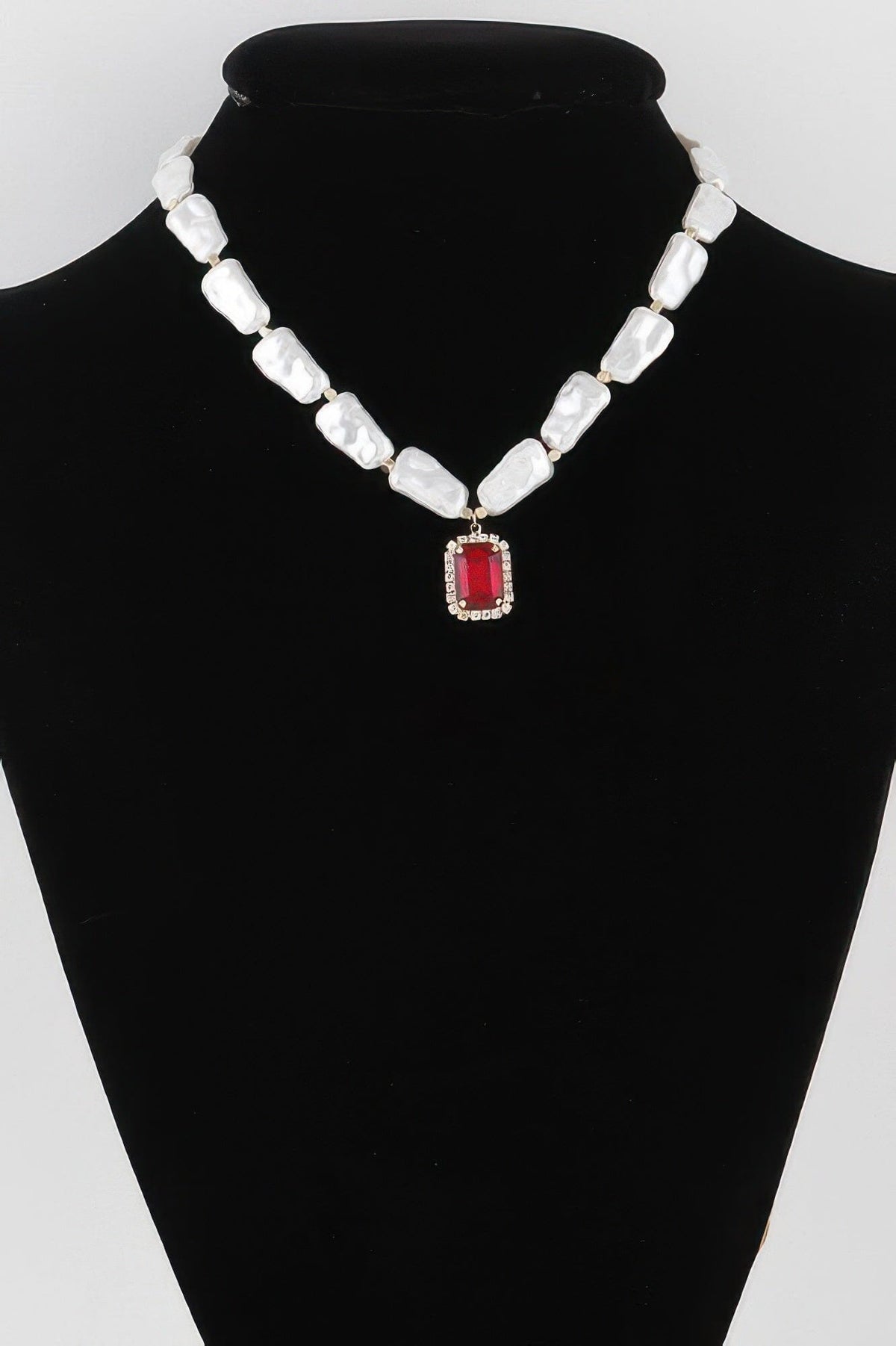 Multi Stone Pendant Necklace Necklaces jehouze Gold Red 
