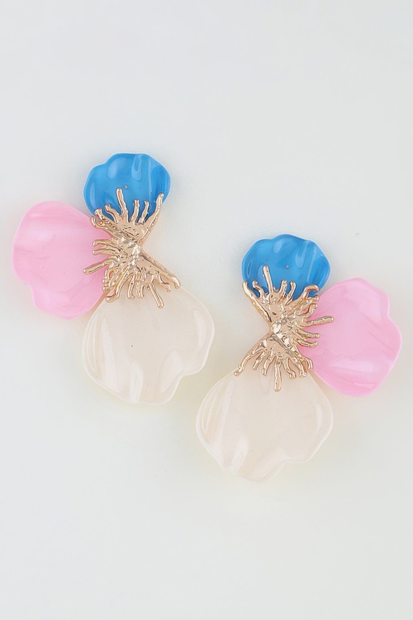 Multi Stone Scale Flower Earrings Apparel & Accessories > Jewelry > Earrings jehouze Gold Aqua Multi 