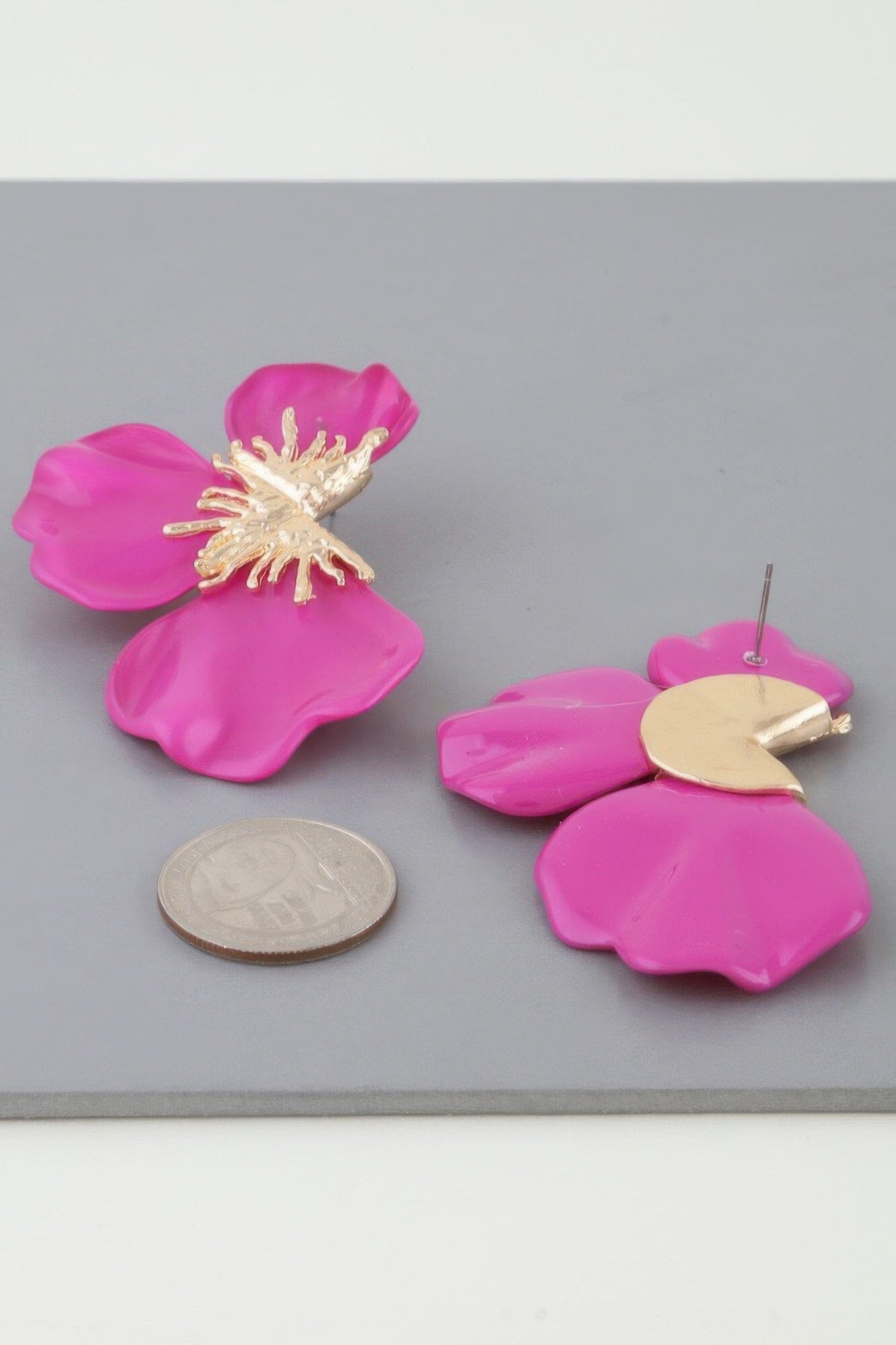 Multi Stone Scale Flower Earrings Apparel & Accessories > Jewelry > Earrings jehouze Gold Fuschia 