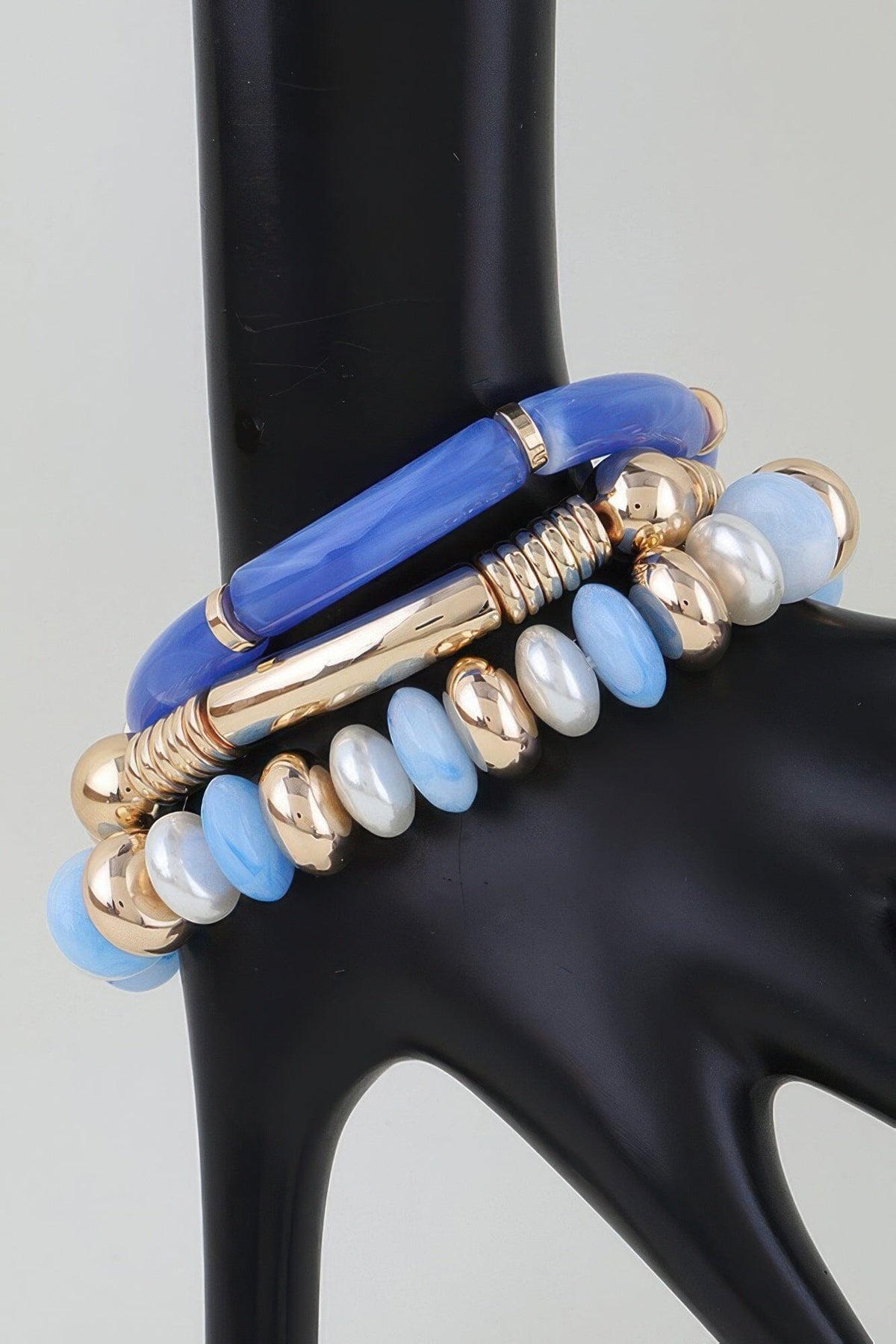 Multi Tube Beaded Bracelet Bracelets jehouze Gold Blue 