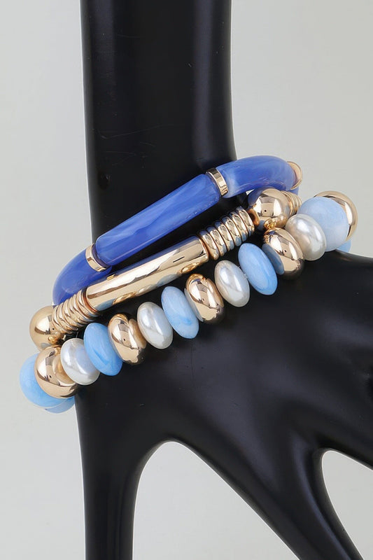 Multi Tube Beaded Bracelet Bracelets jehouze Gold Blue 