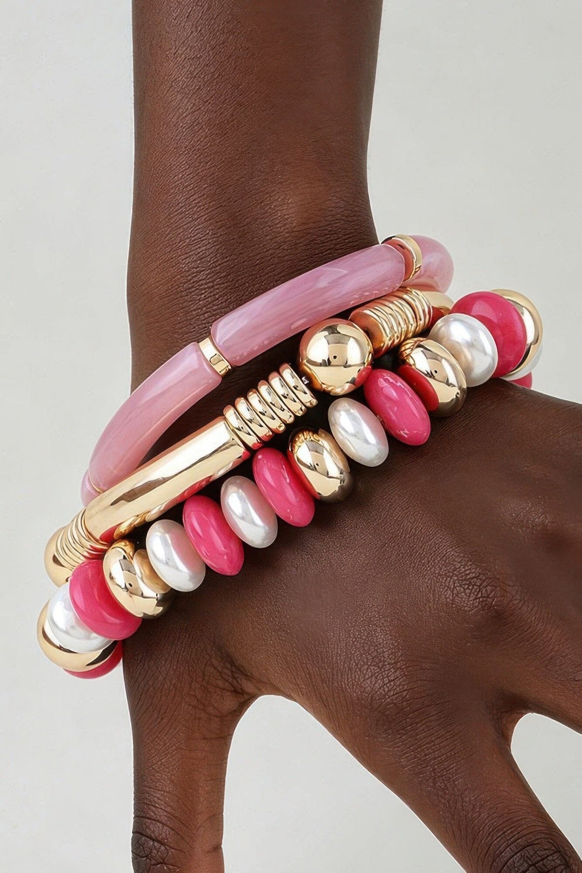 Multi Tube Beaded Bracelet Bracelets jehouze Gold Pink 