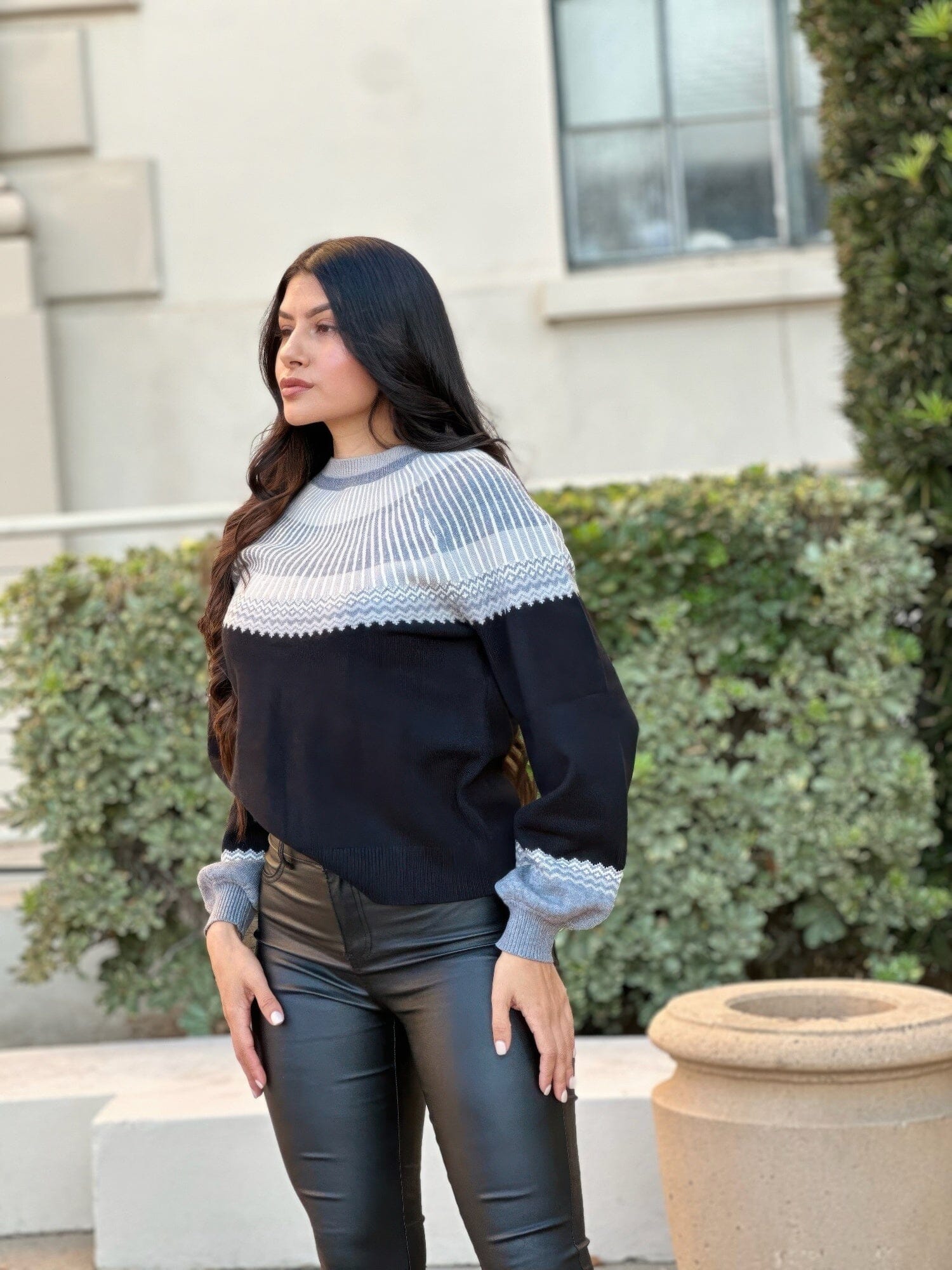 Neutral Color Block Knit Pull Out Sweater Shirts & Tops jehouze 