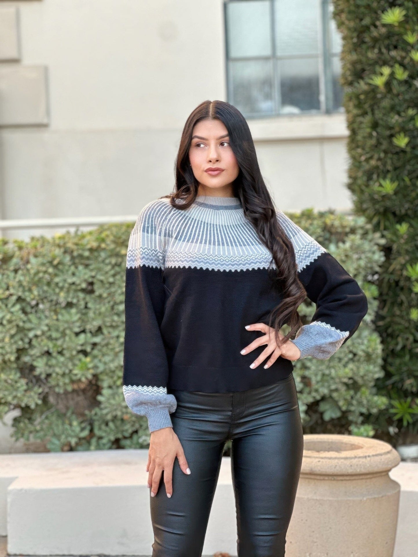 Neutral Color Block Knit Pull Out Sweater Shirts & Tops jehouze 