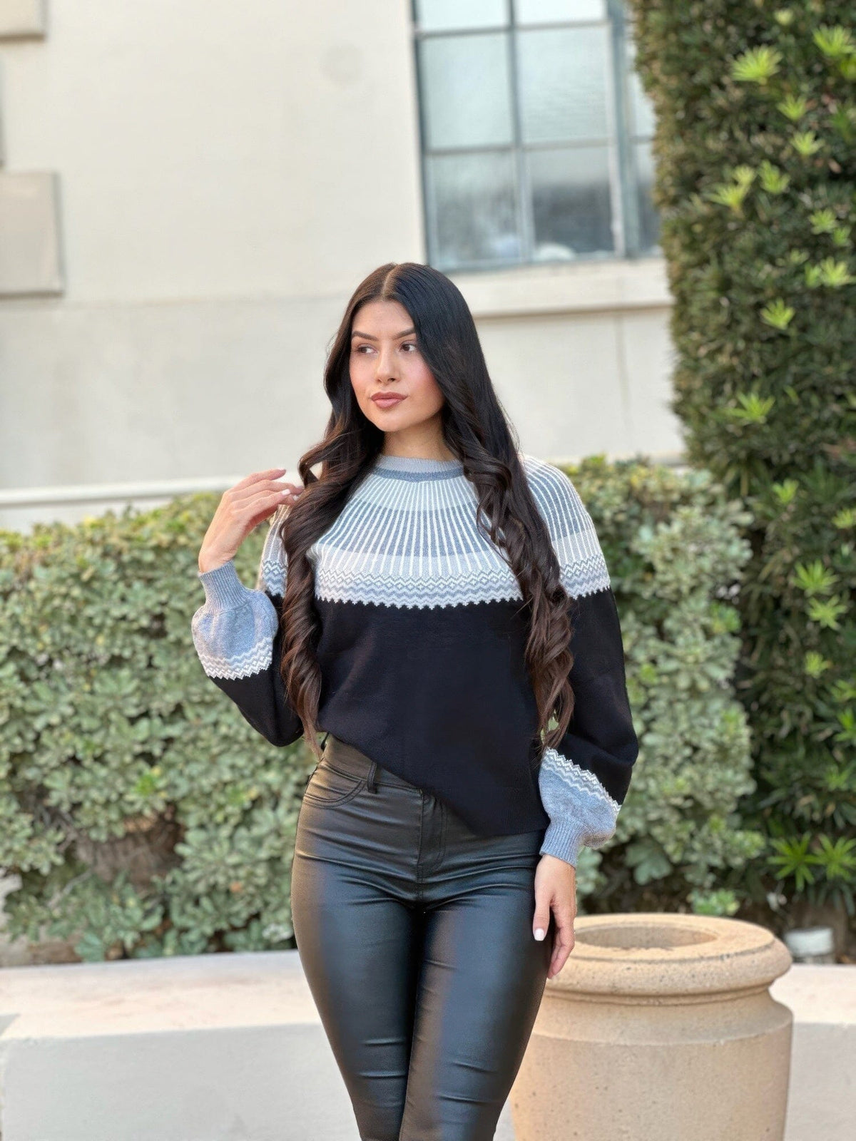 Neutral Color Block Knit Pull Out Sweater Shirts & Tops jehouze 