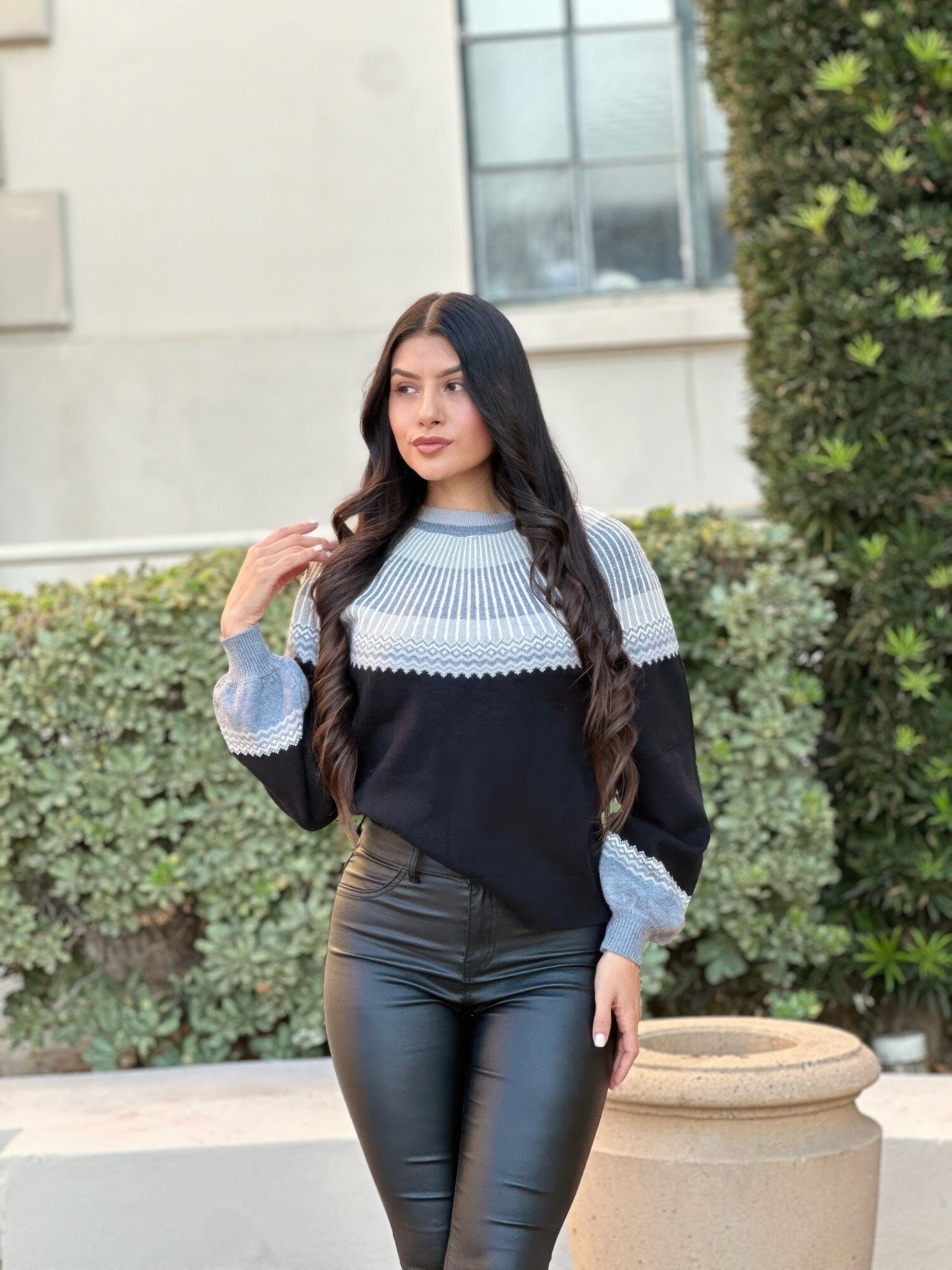 Neutral Color Block Knit Pull Out Sweater Shirts & Tops jehouze 