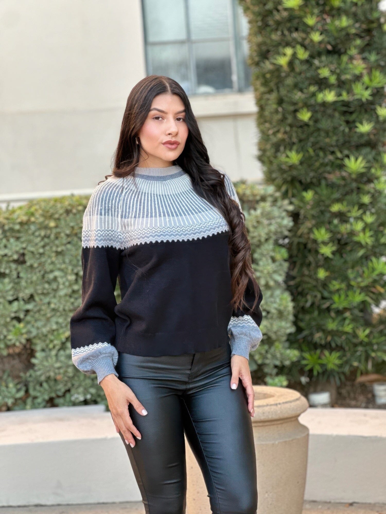 Neutral Color Block Knit Pull Out Sweater Shirts & Tops jehouze 