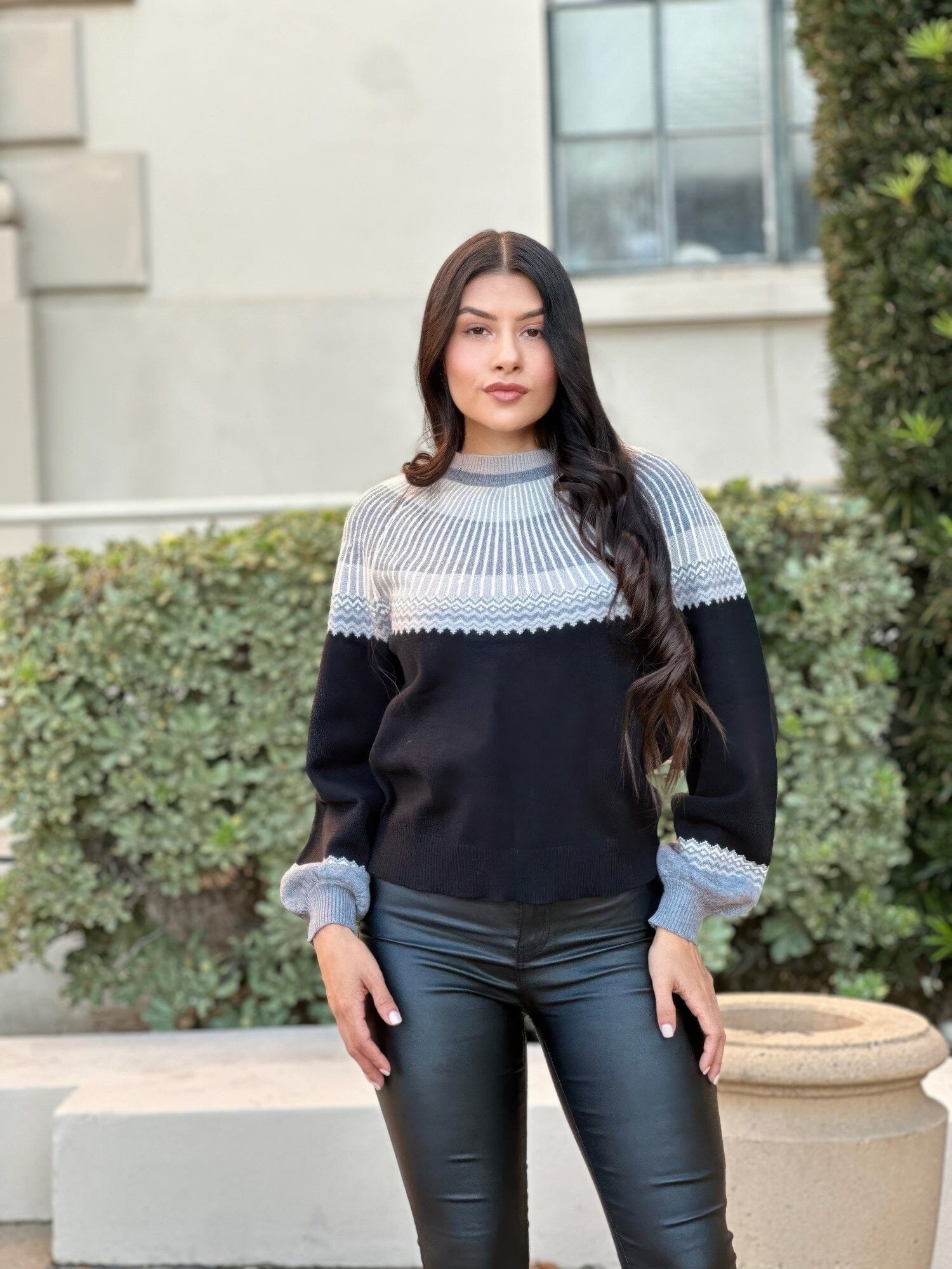 Neutral Color Block Knit Pull Out Sweater Shirts & Tops jehouze 