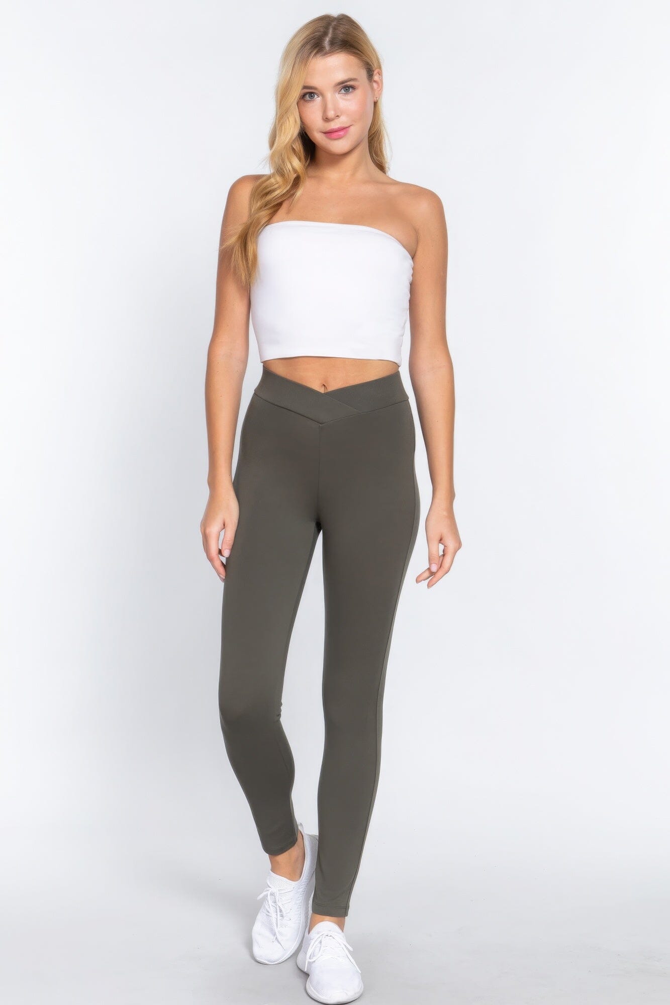 Olive Grey Mid-rise Ponte legging Pants Activewear jehouze S 