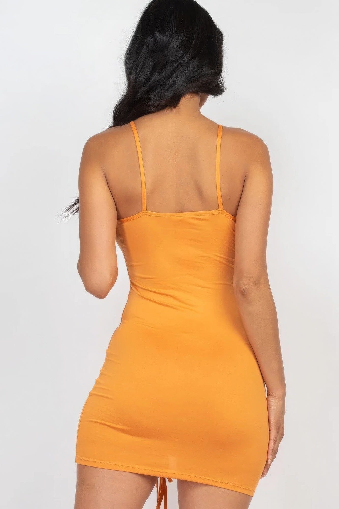 Orange Adjustable Ruched Front Detail Bodycon Mini Dress Dressers jehouze 