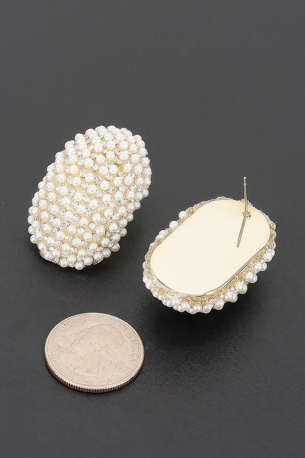 Oval Pearl Rhinestones Stud Earrings Apparel & Accessories > Jewelry > Earrings jehouze 