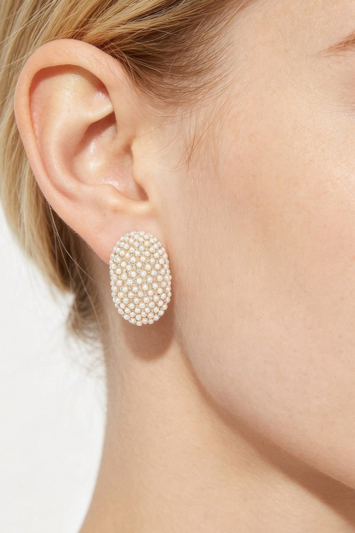 Oval Pearl Rhinestones Stud Earrings Apparel & Accessories > Jewelry > Earrings jehouze Gold 